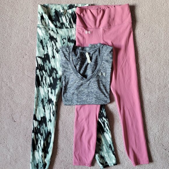 Under Armour Size XS Lot - 2 Motion Leggings Fitted Ankle Leg & Gray Top - Picture 1 of 14